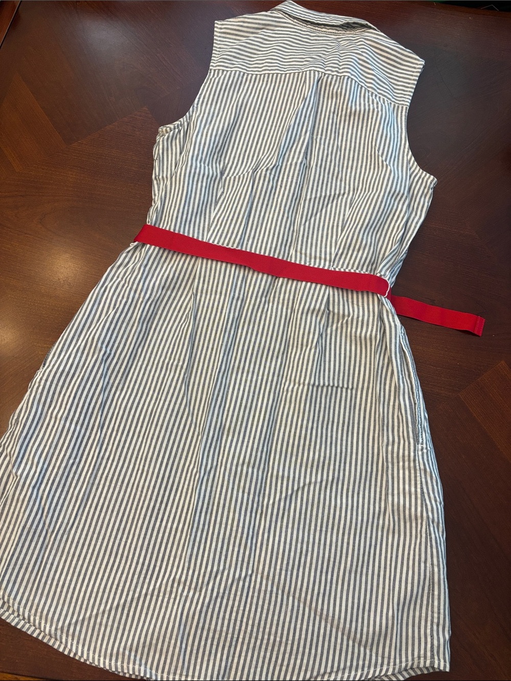 Tommy Hilfiger Blue and White Striped Sleeveless Shirt Dress with Red Belt - Picture 5 of 8